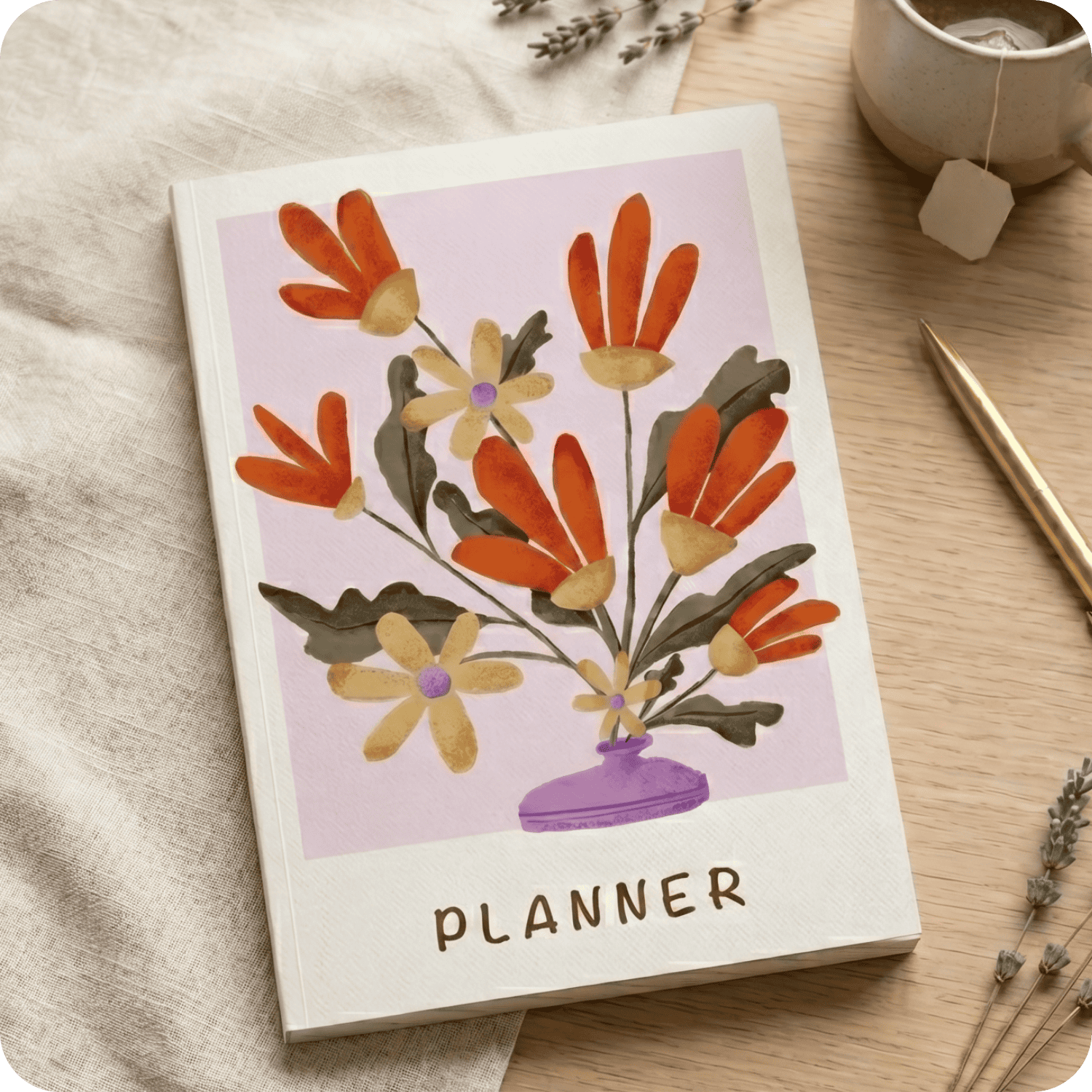 Floral-themed planner notebook for organizing and creative planning, featuring colorful flower illus.